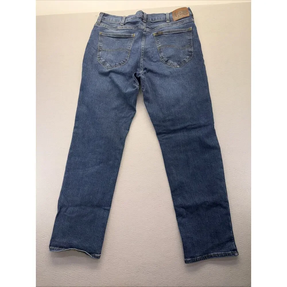 Vintage Lee Mens Jeans 33x30 Medium Wash Straight Leg Blue Denim Classic